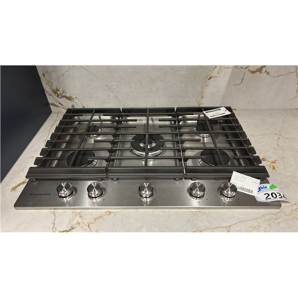 KITCHENAID 5-BURNER GAS COOKTOP. 30", 17,000 BTU PROFESSIONAL DUAL RING BURNER, MODEL KCGS550ESS ...