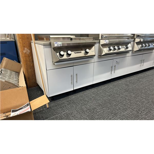 12'6" LONG MODULAR METAL OUTDOOR CABINETS WITH ADJUSTABLE LEGS.