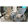 Image 1 : 2 CR PLASTIC ADIRONDAK STYLE CHAIRS- SLATE, BEIGE WITH BLUE SIDE TABLE
