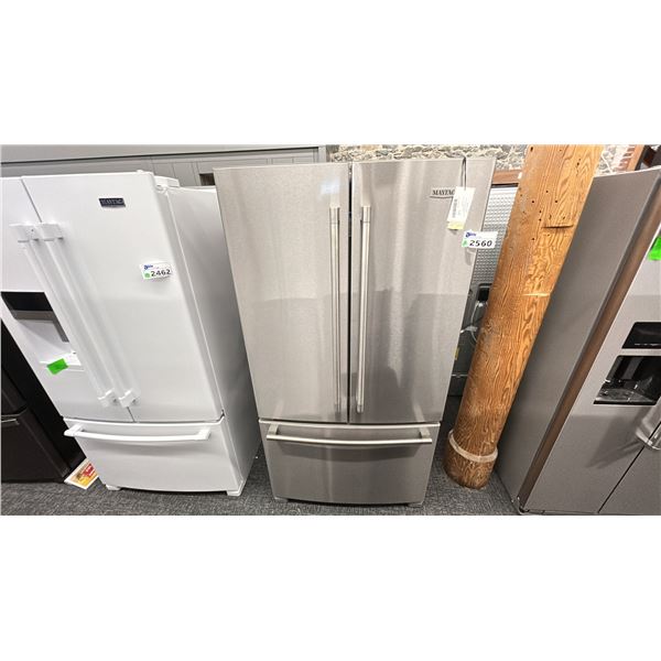 MAYTAG 25 CU FT FRENCH DOOR BOTTOM MOUNT, 36"W X 70"H. MODEL MRFF4136RZ RETAIL $3.150 SERIAL KD11...