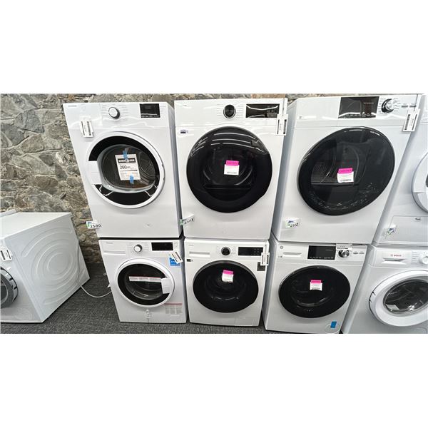 SAMSUNG STACKING WASHER AND DRYER MODELS DV25FG50BVBEAC, WW25FG5B34BEAC RETAIL $2900