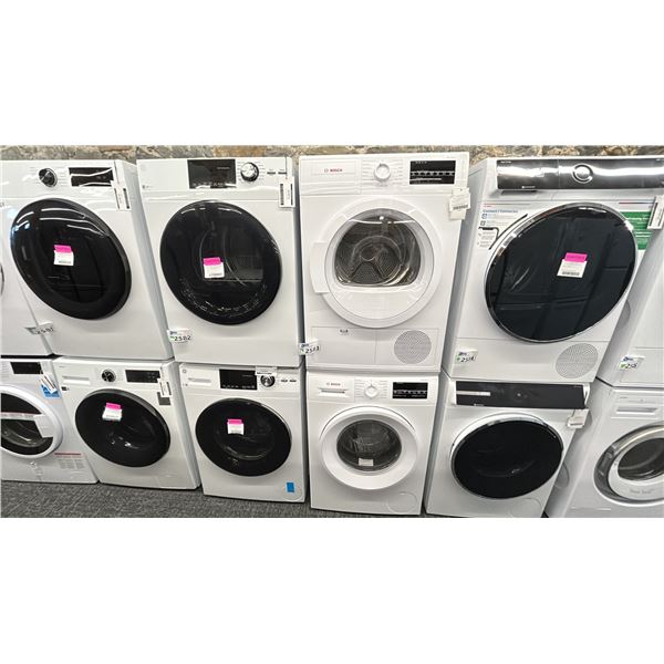 BOSCH STACKING WASHER AND DRYER MODELS WRG86403UC, WGA14400UC RETAIL $3620