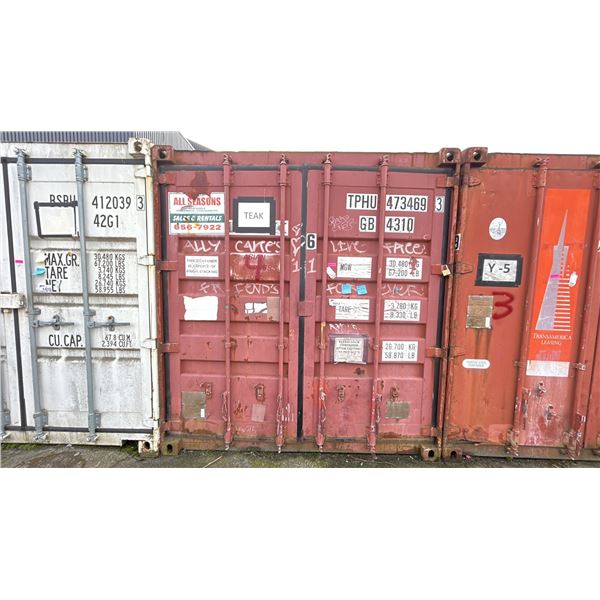 40' SHIPPING CONTAINER. RED COLOUR. SIDE DOORS. WATER LEAKS AROUND DOOR.