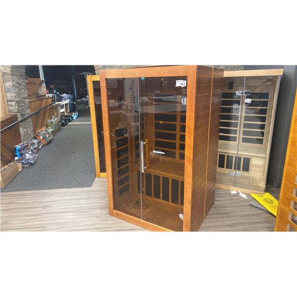 2 PERSON INFRARED SAUNA. 46" X 40".  110 VOLT POWER. REMOTE CONTROL. EASY TO ASSEMBLE.