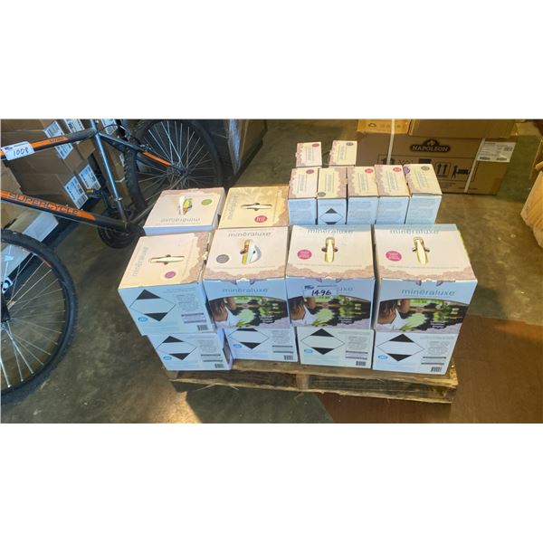 GROUP LOT OF MINERALUXE HOT TUB WATER CARE KITS. APROX. 28 BOXES
