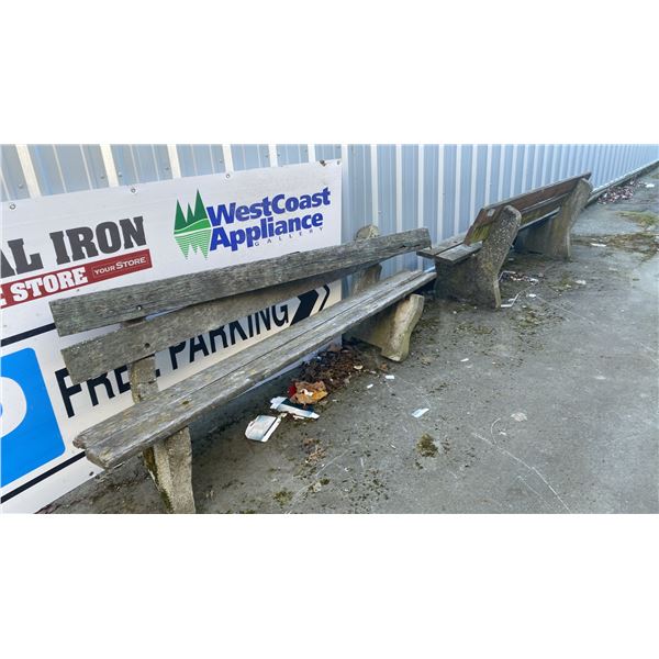 2 PAIRS OF CONCRETE BENCH FRAMES. THE WOOD IS ROTTEN BUT THE BASES ARE GOOD.