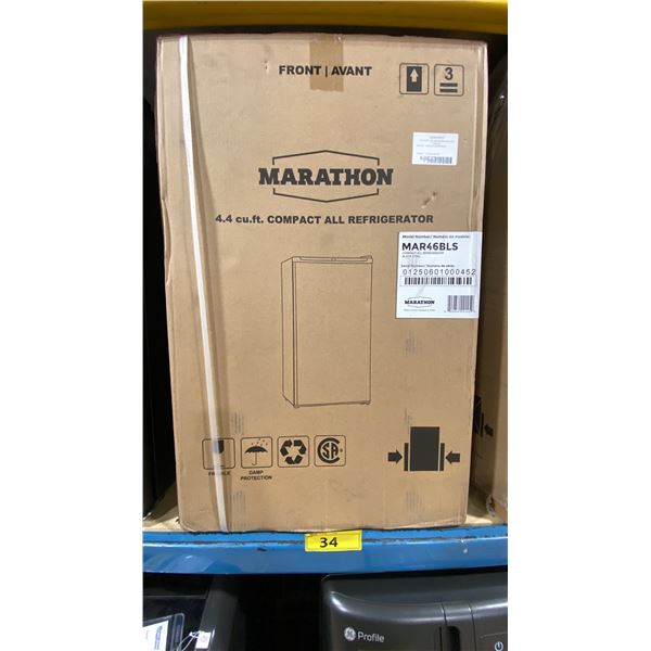 STIRLING MARATHON MODEL MAR46BLS. BLACK STEEL 4.4 CU. FT. DELUXE COMPACT BAR REFRIGERATOR