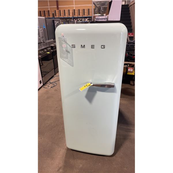 SMEG MODEL FAB28UPGL1. 24" PASTEL GREEN VINTAGE 50'S RETRO DESIGN APARTMENT REFRIGERATOR