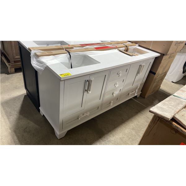 10WA-HAMB72-039EI. WHITE QUARTZ TOP 72"W X 22"D DOVE GREY 6 DRAWER 4 DOOR BATHROOM VANITY WITH