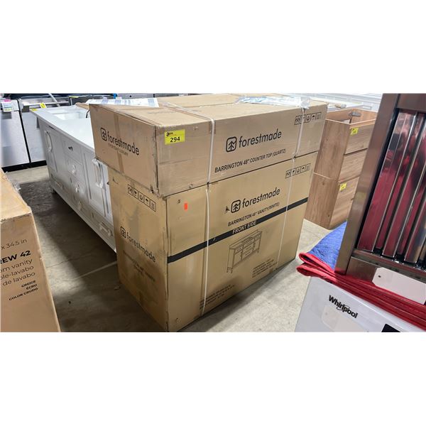 FORESTMADE MODEL BARRINGTON. WHITE QUARTZ TOP 48"W X 22"D WHITE 5 DRAWER 2 DOOR BATHROOM VANITY