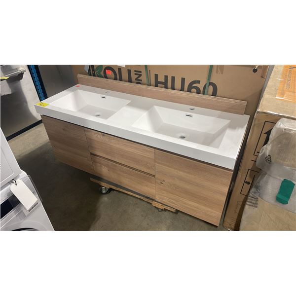 CAPRI COLLECTION MODEL CP-60 MURAL 60"W X 20"D ROUGH OAK 2 DRAWER 2 DOOR WALL MOUNT BATHROOM VANITY