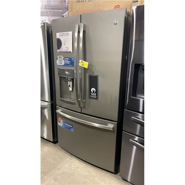 CAFE MODEL PYE22PMKES. 36" SLATE FRENCH DOOR BOTTOM FREEZER REFRIGERATOR WITH BUILT-IN KEURIG BREW