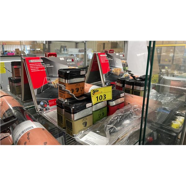 WEBER ELEVATED RACK, GRILLING LINERS, BROIL KING MEAT WRAP PAPER, ASSORTED TRAEGER SPICES &