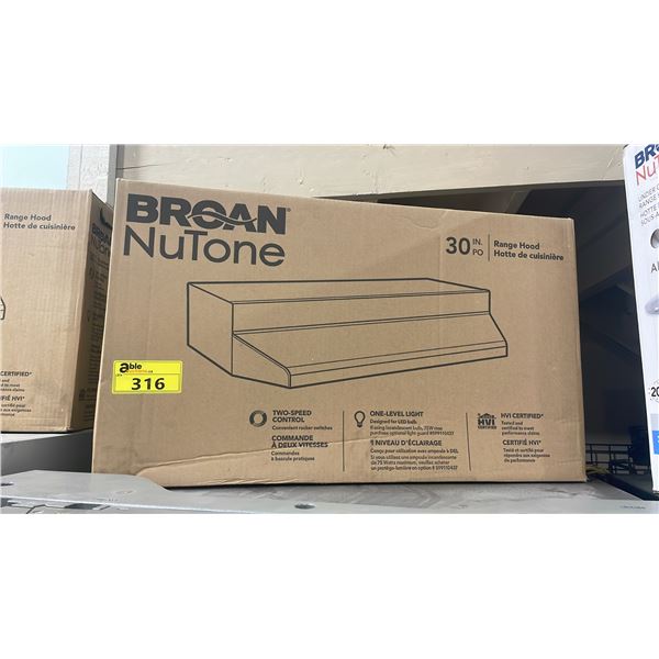 BROAN NUTONE MODEL BU230BL. BLACK 30" RANGE HOOD *IN BOX*