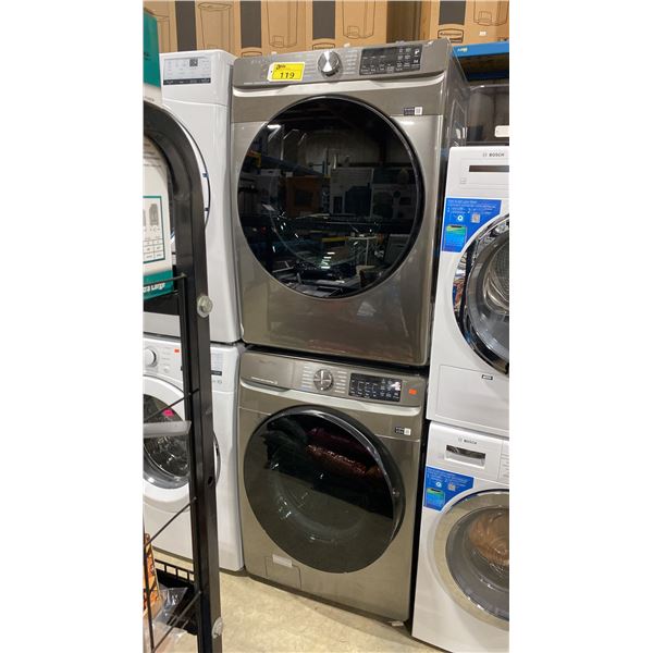 SAMSUNG STEAM WIFI SMART STACKING CARBON GREY FRONT LOAD WASHER / DRYER SET