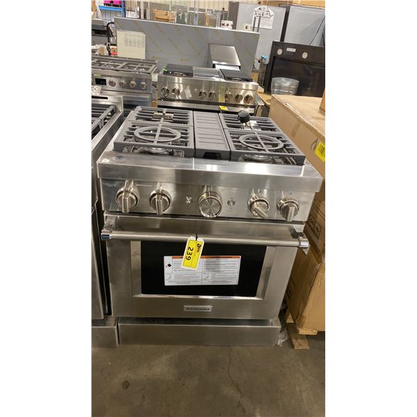 KITCHENAID MODEL KFDC500JSS. STAINLESS STEEL 30" SMART COMMERCIAL STYLE DUAL FUEL RANGE