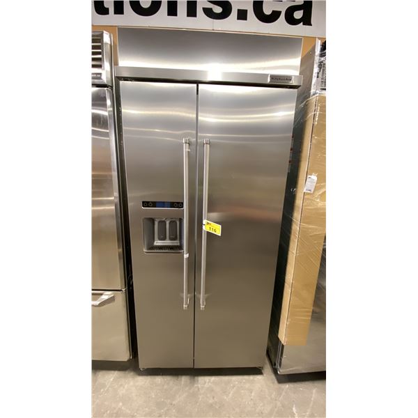 KITCHENAID MODEL KBSD606ESS. STAINLESS STEEL 36" 20.8 CU FT BUILT IN SIDE BY SIDE REFRIGERATOR WITH