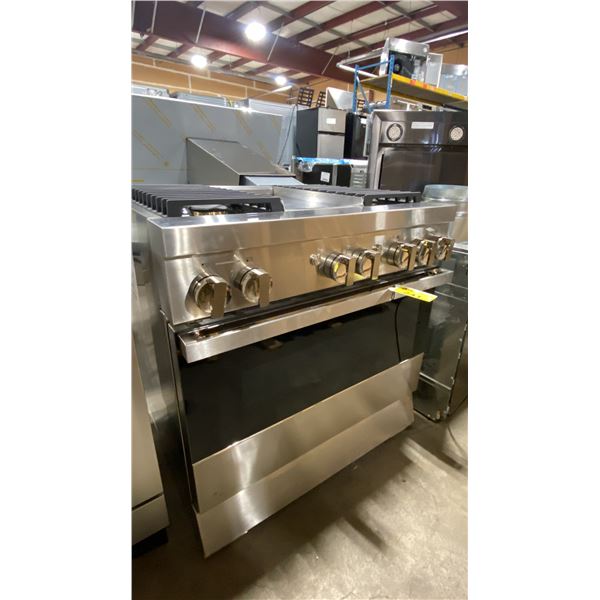 JENNAIR JGRP536HM. NOIR 36" STAINLESS STEEL 4 BURNER GAS RANGE WITH CENTER GRIDDLE, SMART OVEN