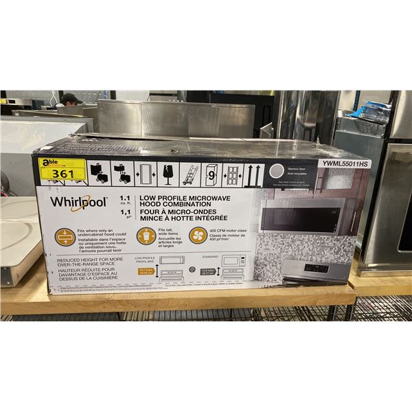 WHIRLPOOL MODEL YWML55011HS. STAINLESS STEEL OVER THE RANGE MICROWAVE WITH VENT *IN BOX*