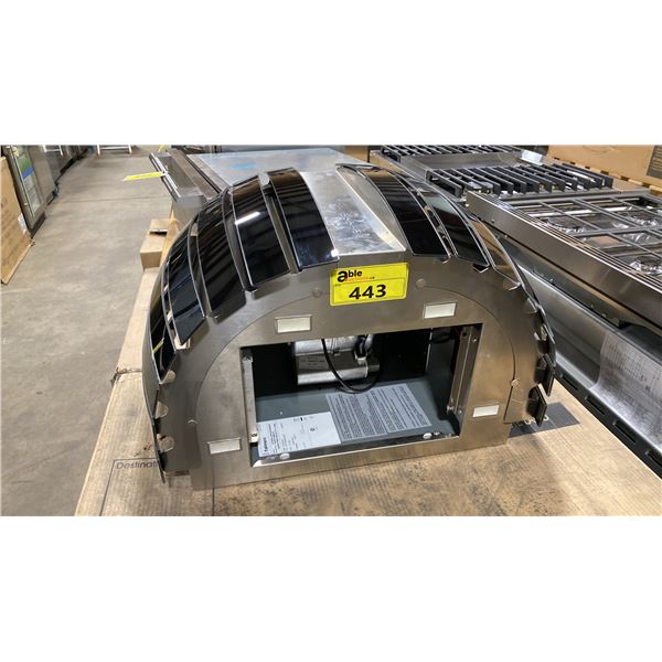 FALMEC MODEL FDPST26W5SG. PRESTIGE SERIES 26" 500 FCM WALL MOUNT RANGE HOOD WITH CURVED BLACK