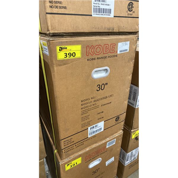 KOBE MODEL RAX2130SQB-1. 30" STAINLESS STEEL UNDER-CABINET RANGE HOOD *IN BOX*
