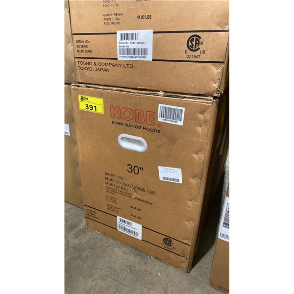KOBE MODEL RAX2130SQB-1. 30" STAINLESS STEEL UNDER-CABINET RANGE HOOD *IN BOX*