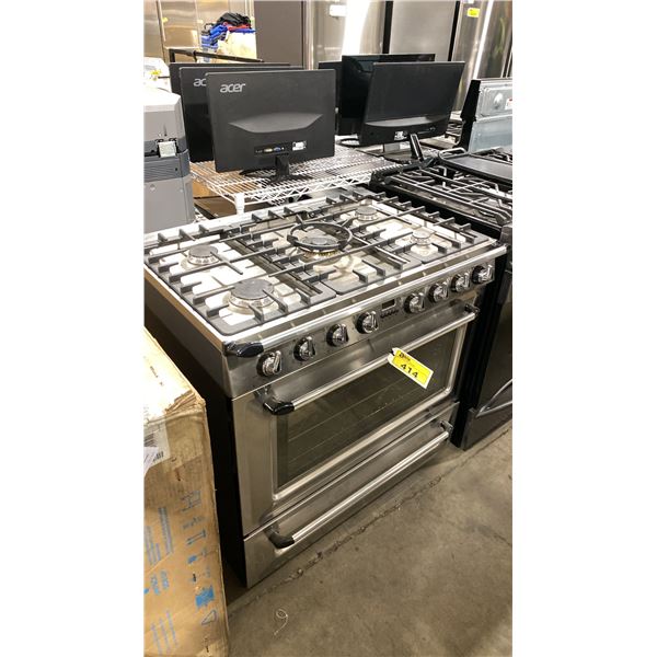 SMEG MODEL TRU90X. 36" VICTORIA DUAL FUEL STAINLESS STEEL RANGE WITH 5 BURNERS