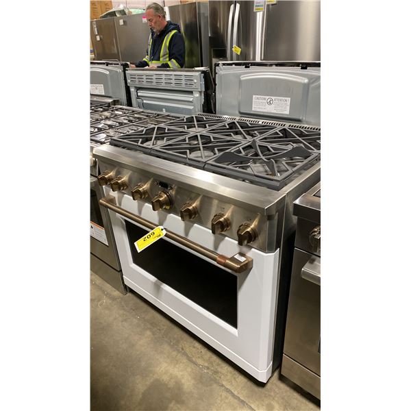 GE CAFE MODEL C2Y366P4MW2. DUAL FUEL STAINLESS STEEL & WHITE PROFESSIONAL