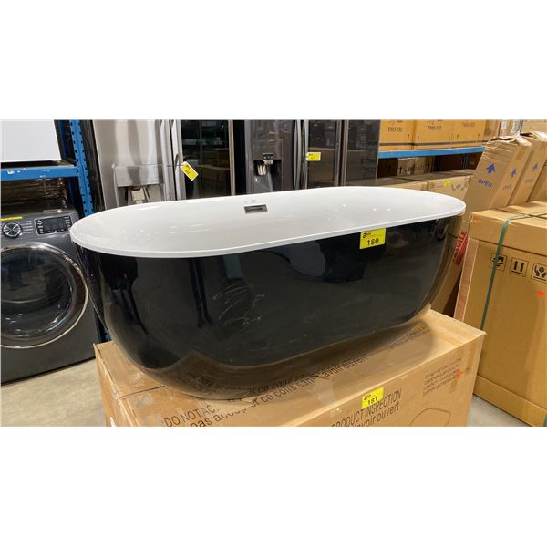 STREAMLINE N-801-59FSBL-FM. FREESTANDING BLACK & WHITE 59" ACRYLIC LUXURY BATHTUB WITH BUILT