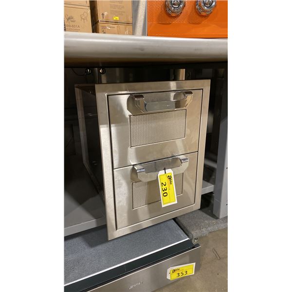 HESTAN MODEL AGDR16. 16" STAINLESS STEEL BUILT IN OUTDOOR DOUBLE STORAGE DRAWERS