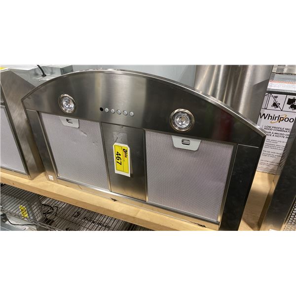 FABER MODEL TEND30SS600-B. 30" TENDER SERIES STAINLESS STEEL WALL MOUNTED CHIMNEY RANGE HOOD