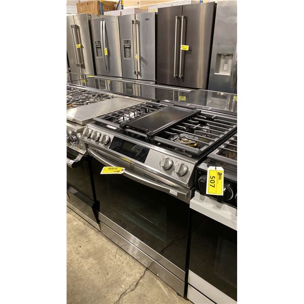 SAMSUNG MODEL NX60T8511SS/AA. 30" 6.0 CU FT STAINLESS STEEL SMART SLIDE IN GAS RANGE WITH