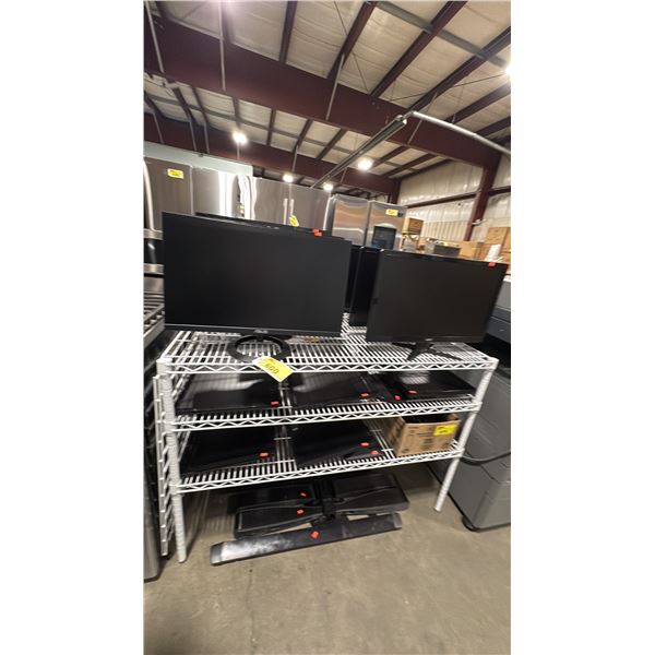 GROUP OF APPROX 11 ASSORTED COMPUTER MONITORS- ACER, ASUS LG, DELL WITH BOX OF ASSORTED POWER