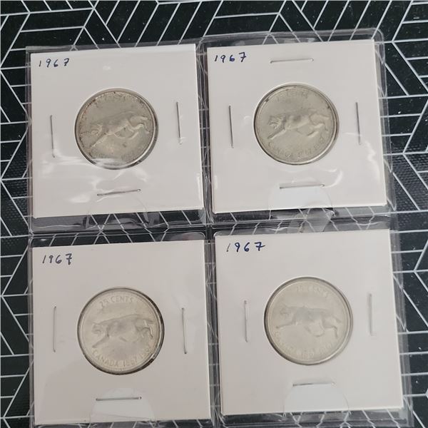 4 Canadian Silver Quarters 1967
