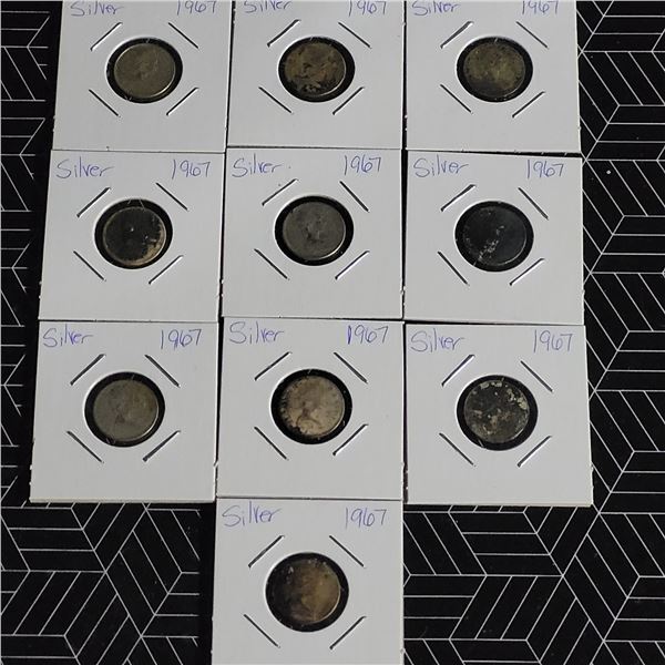 10 Canadian Silver Dimes 1967