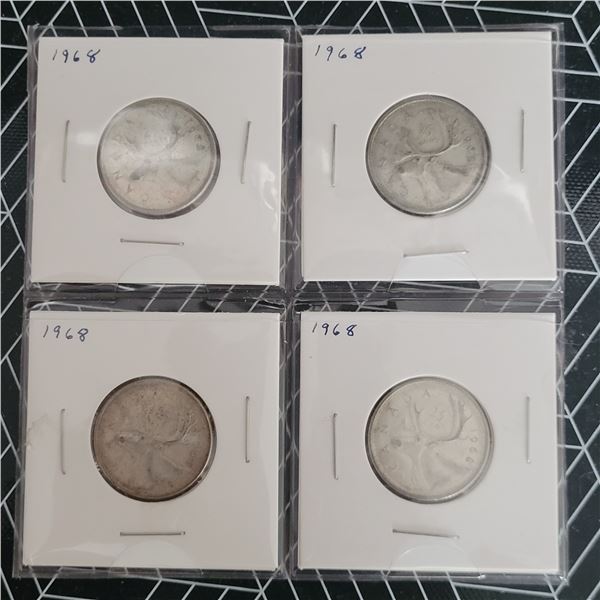 4 Canadian Silver Quarters 1968
