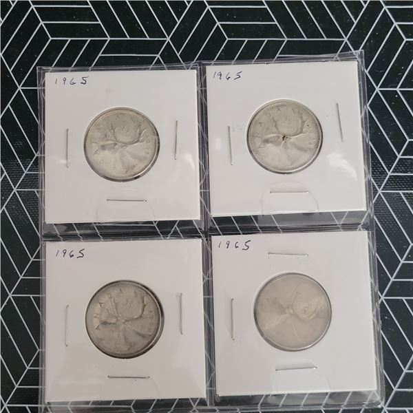 4 Canadian Silver Quarters 1965