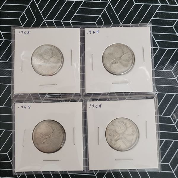 4 Canadian Silver Quarters 1968