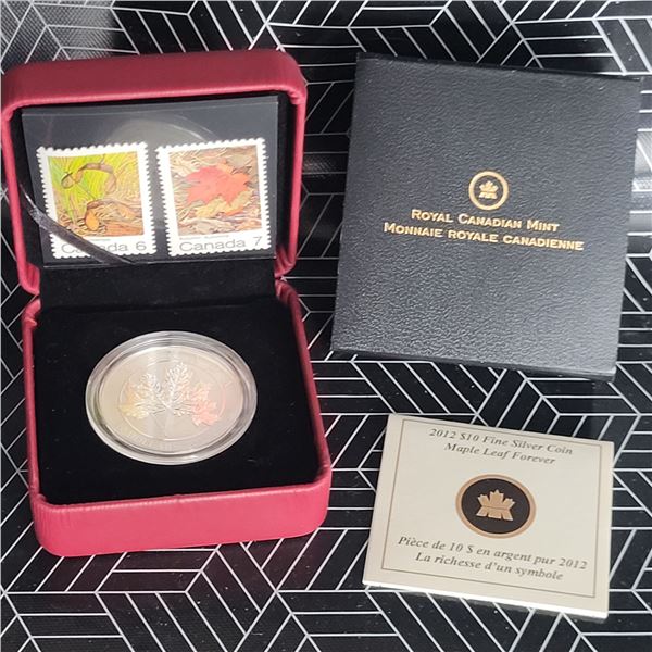 2012 RCM $10 Canada Maple Leaf (with stamps) Fine Silver No GST