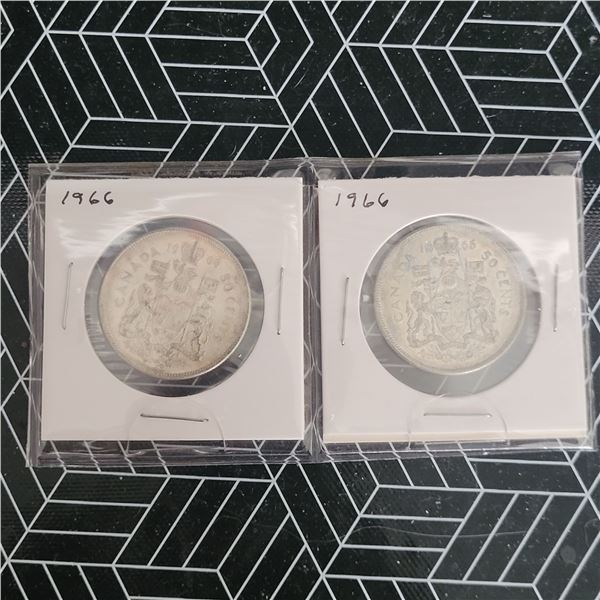2 Canadian Silver 50 Cent Pieces 1966