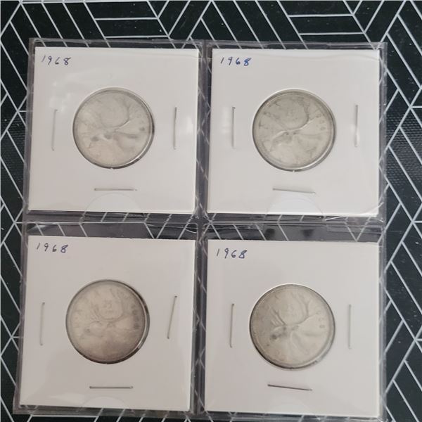 4 Canadian Silver Quarters 1968