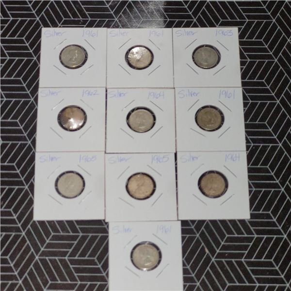 10 Canadian Silver Dimes 1961-1966