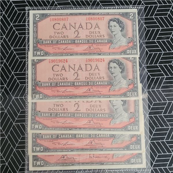 Lot of 5 1954 Canada Bank Notes
