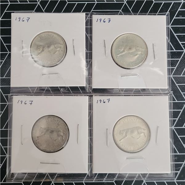 4 Canadian Silver Quarterse 1967