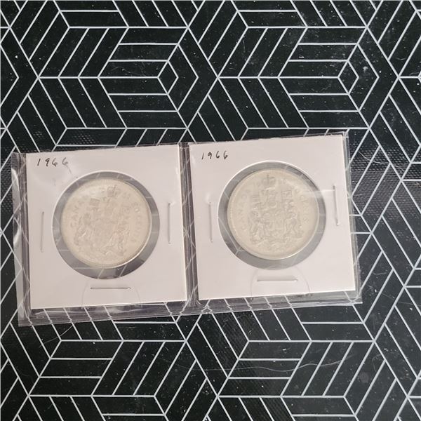 2 Canadian Silver 50 Cent Pieces 1966