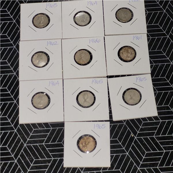 10 Canadian Silver Dimes 1961-1966
