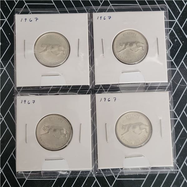 4 Canadian Silver Quarters 1967