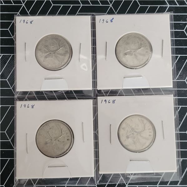 4 Canada Silver Quarters 1968