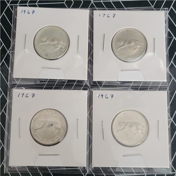 4 Canadian Silver Quarters 1967