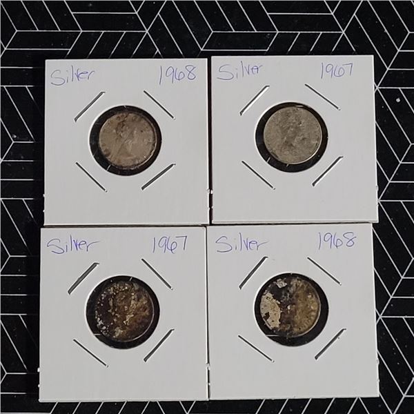 4 Canadian Silver Dimes 1961-1968 Mixed Dates